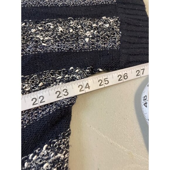 New Directions Navy White Cowl Neck Butterfly Short Sleeve Sweater Sz L - Picture 7 of 8